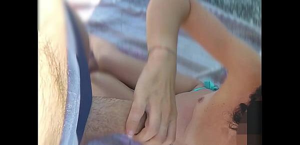  French Milf Blowjob Amateur on Nude Beach public to stranger with Cumshot - MissCreamy